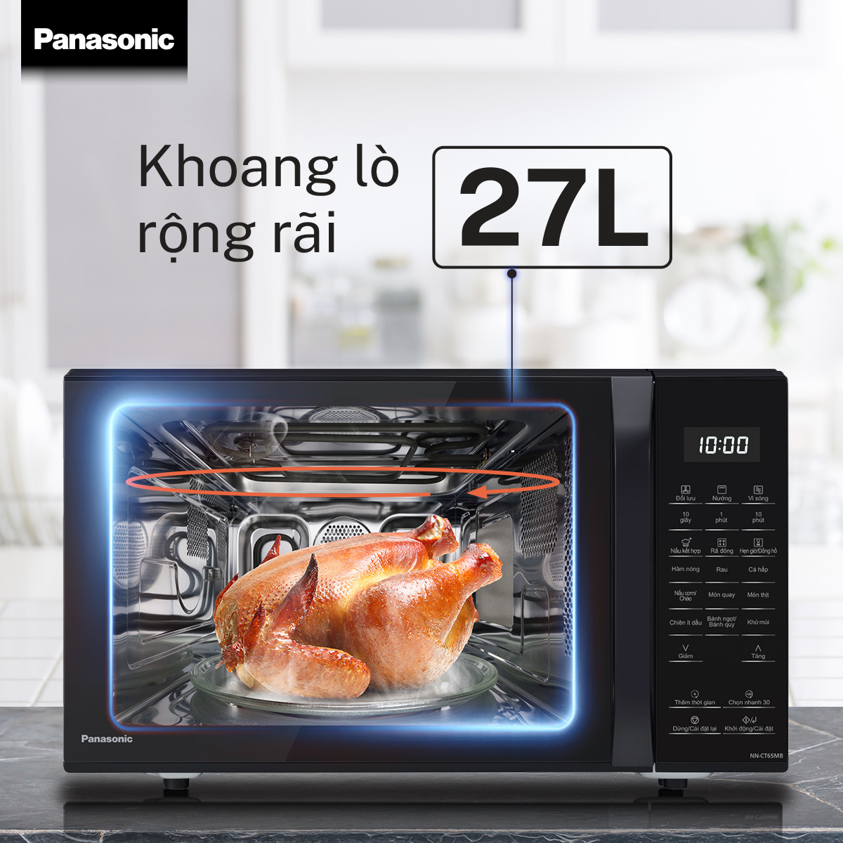 Lò vi sóng nướng đối lưu chiên không dầu Panasonic NN-CT65MBYUE – 20 thực đơn tự động – Dung tích 27L – Hàng chính hãng