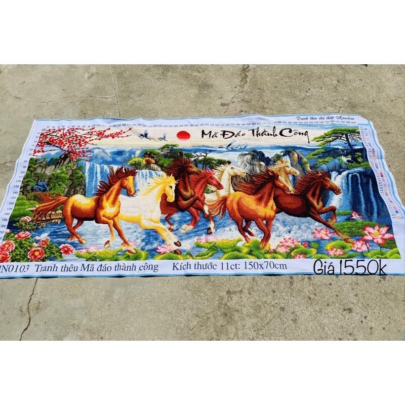 Tranh thêu mã đáo thành công ngựa thêu kín 150*75cm