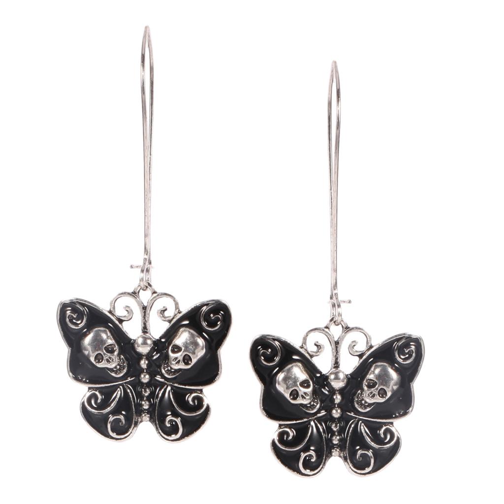 Female Vintage Skull Skeleton Butterfly Punk Threader Drop Earrings Jewelry