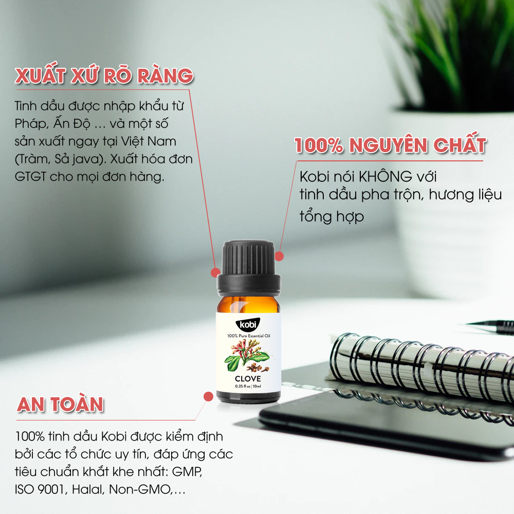 Tinh dầu Đinh Hương Lá Kobi Clove essential oil giúp làm giảm căng thẳng, ổn định huyết áp - 5ml