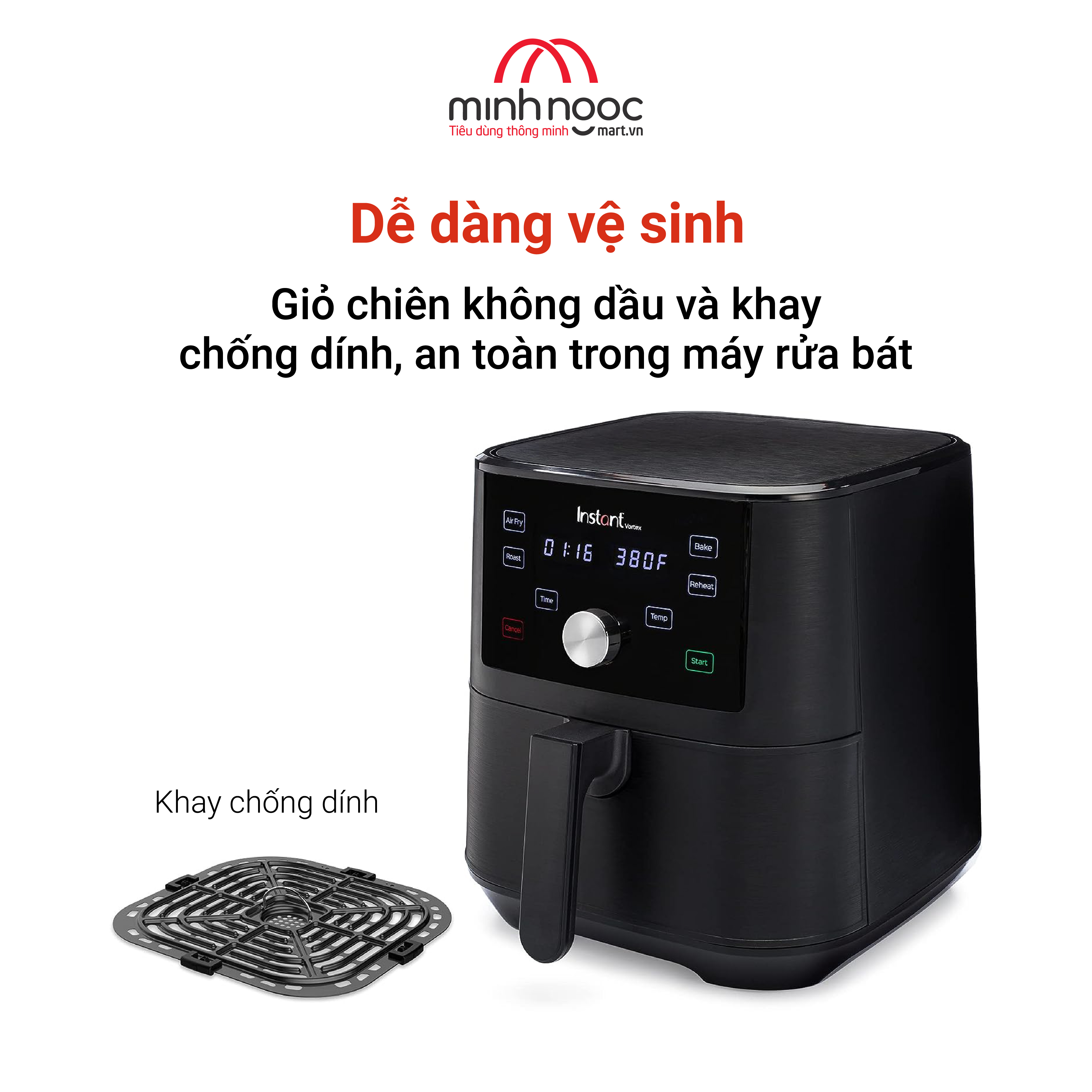 Nồi chiên không dầu Instant Vortex, Dung tích 5,7 lít, 4 chức năng trong 1 nồi