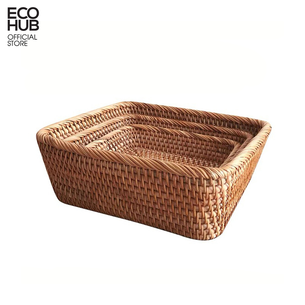 Khay mây ECOHUB hình chữ nhật đáy vát đựng hoa quả/bánh kẹo/trái cây/đồ khô không bị mốc decor/chụp ảnh