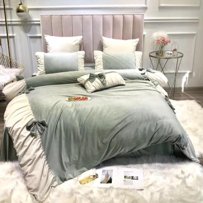 Bộ chăn ga gối nỉ nhung cute siêu xinh cao cấp 4 món