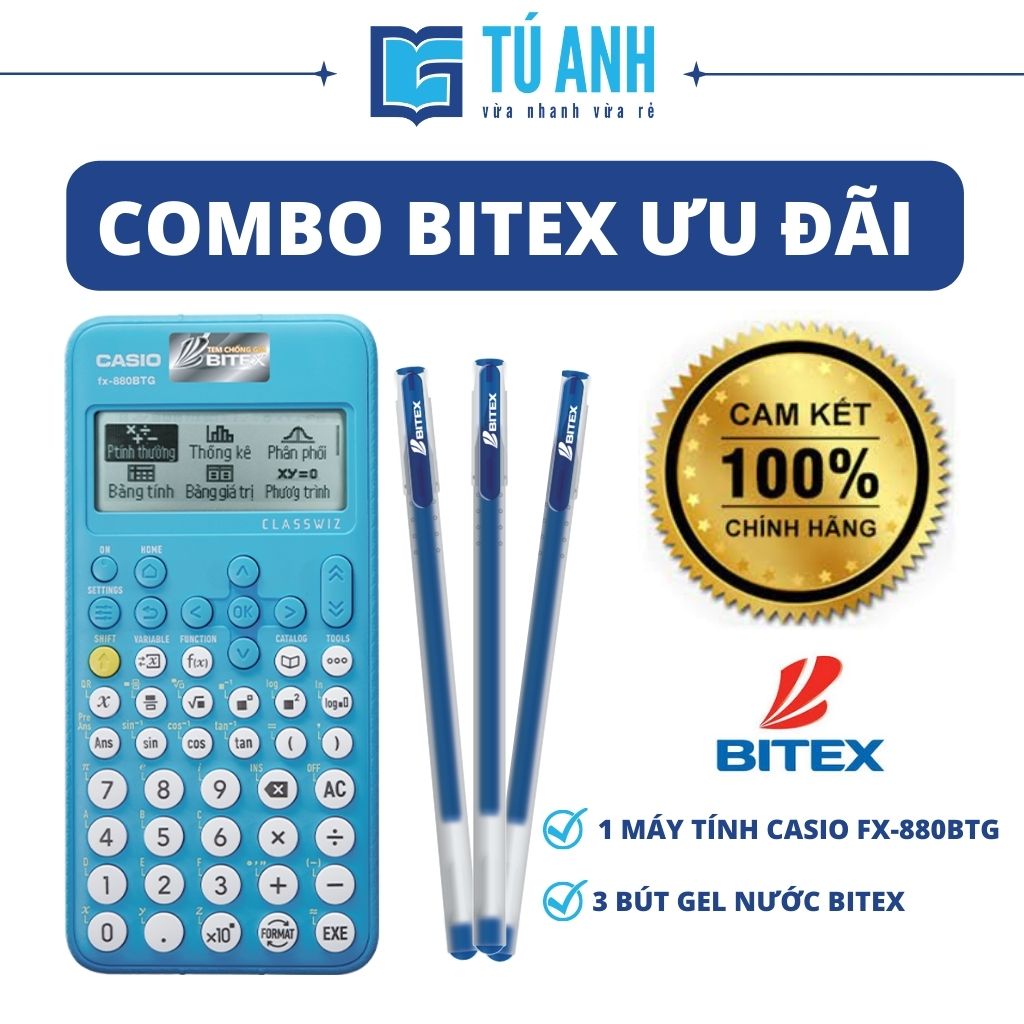 [ Combo Bitex Ưu Đãi ] Máy Tính Casio FX-880 BTG [1] + Bút Gel Xanh Bitex G04 [3