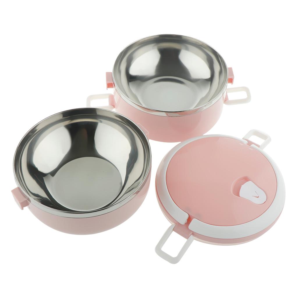 Stainless Steel Thermal Lunch Box Portable Tiffin Bento Box 2 Tier Pink