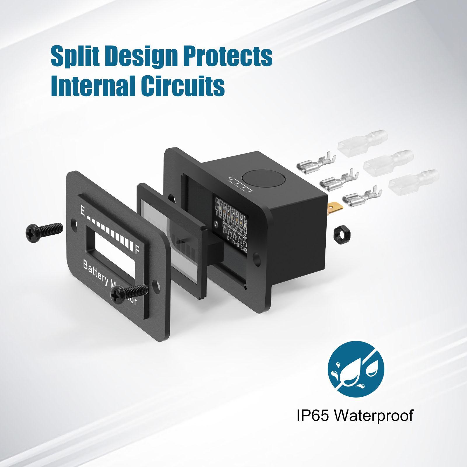Battery Capacity Indicator, Battery Gauge, IP65 Waterproof Lead Battery Meter for Golf Cart Forklift Scrubber Machine RV Trailer