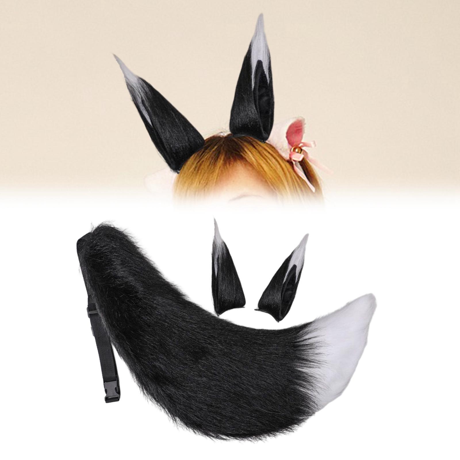 3 Pieces Plush Fox Ears Hair Clip Faux Fur Long Tail Women Girl Headwear Lovely Lolita Headband for Anime Cosplay Prop Christmas Fancy Dress