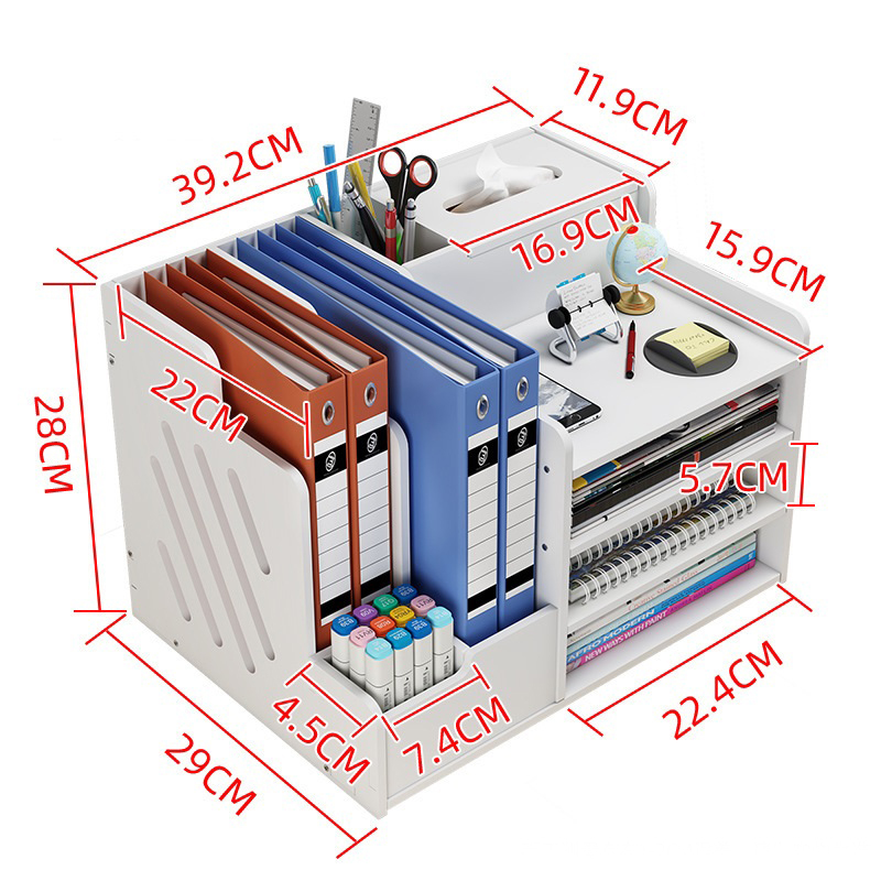 Tủ kệ đựng hồ sơ NHIỀU NGĂN kệ sách khay tài liệu để bàn bàn làm việc KX53 bằng ván PVC màu trắng phong cách hiện đại sang trọng