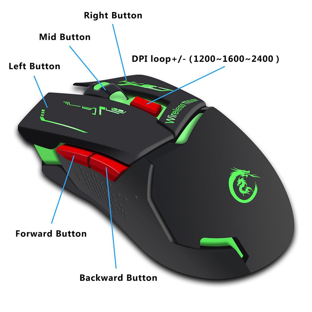 HXSJ X30 2.4G Wireless Rechargeable Mouse Ergonomic Mouse 3 Adjustable DPI Colorful Breathing Light Plug and Play Black