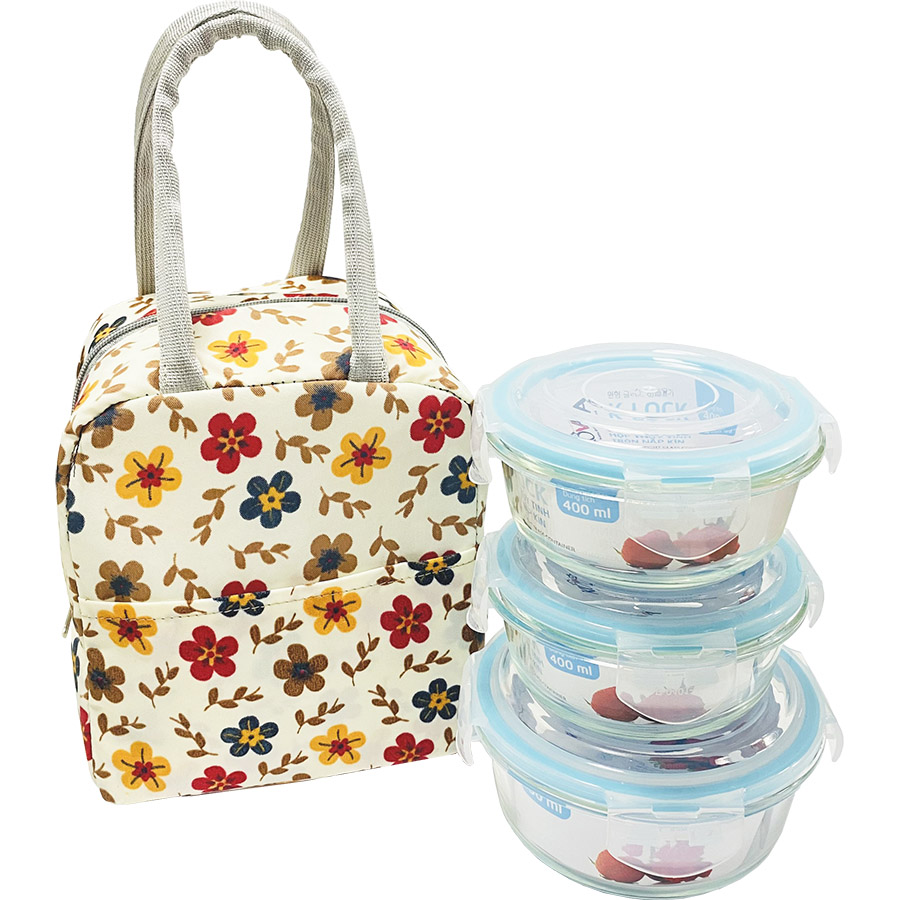 Bộ 3 Hộp Thủy Tinh Chịu Nhiệt KOVA + Túi Giữ Nhiệt