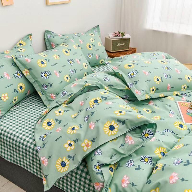 Bộ chăn ga Cotton Poly M2T bedding chăn ga Hàn Quốc hoa mặt trời đủ size miễn phí bo chun