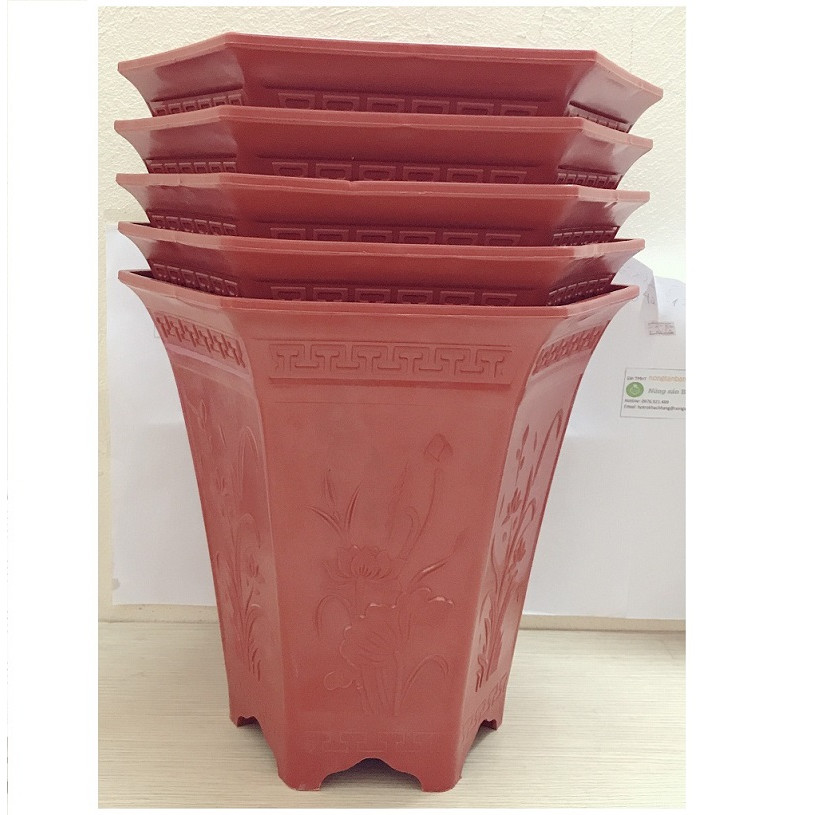 5 Chậu Nhựa Trồng Hoa, Cây Cảnh Lục Giác LGC280  Màu Đỏ