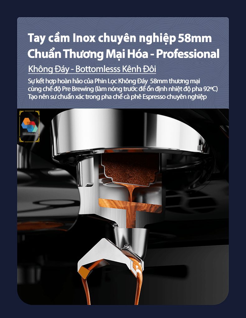 Máy pha cà phê Hitech CF07 tích hợp xay bột cà phê 15 mức, đánh bọt sữa, pha espresso 19 bar mạnh mẽ, 3 trong 1 tiện lợi, tặng kèm temper inox và vòng đệm xay, hàng chính hãng