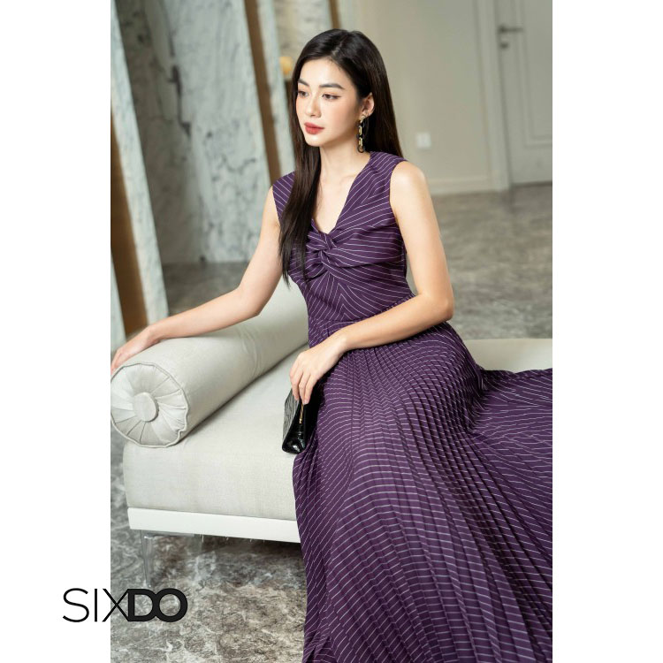 Đầm sát nách xòe xếp ly xoắn ngực thời trang SIXDO