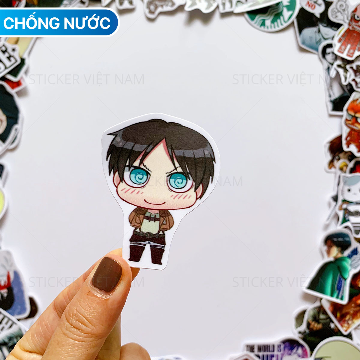 Sticker Attack on Titan - Chất Liệu PVC Chất Lượng Cao Chống Nước - Kích Thước 4-8cm