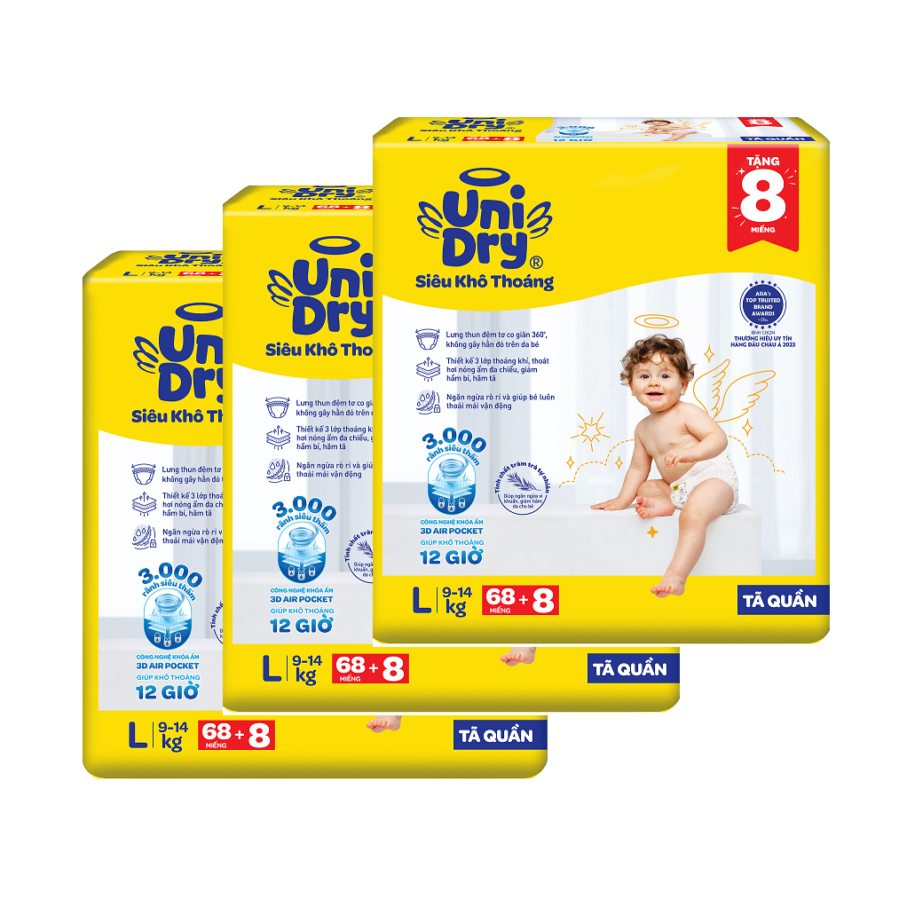 Combo 3 Tã quần UniDry Siêu khô thoáng gói Jumbo mới size L