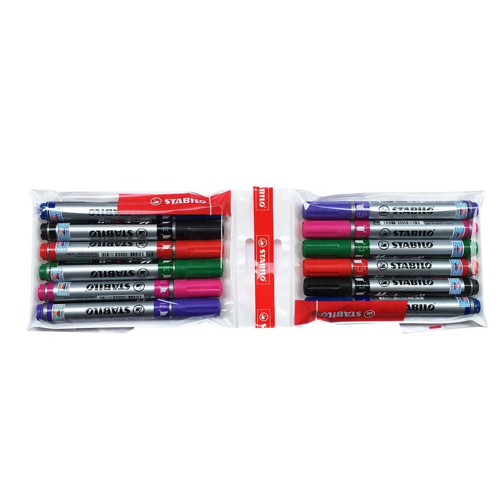 Bộ 12 cây bút lông dầu đầu tròn + đầu vuông STABILO Mark-4-all PERMANENT (MK65X-C12)