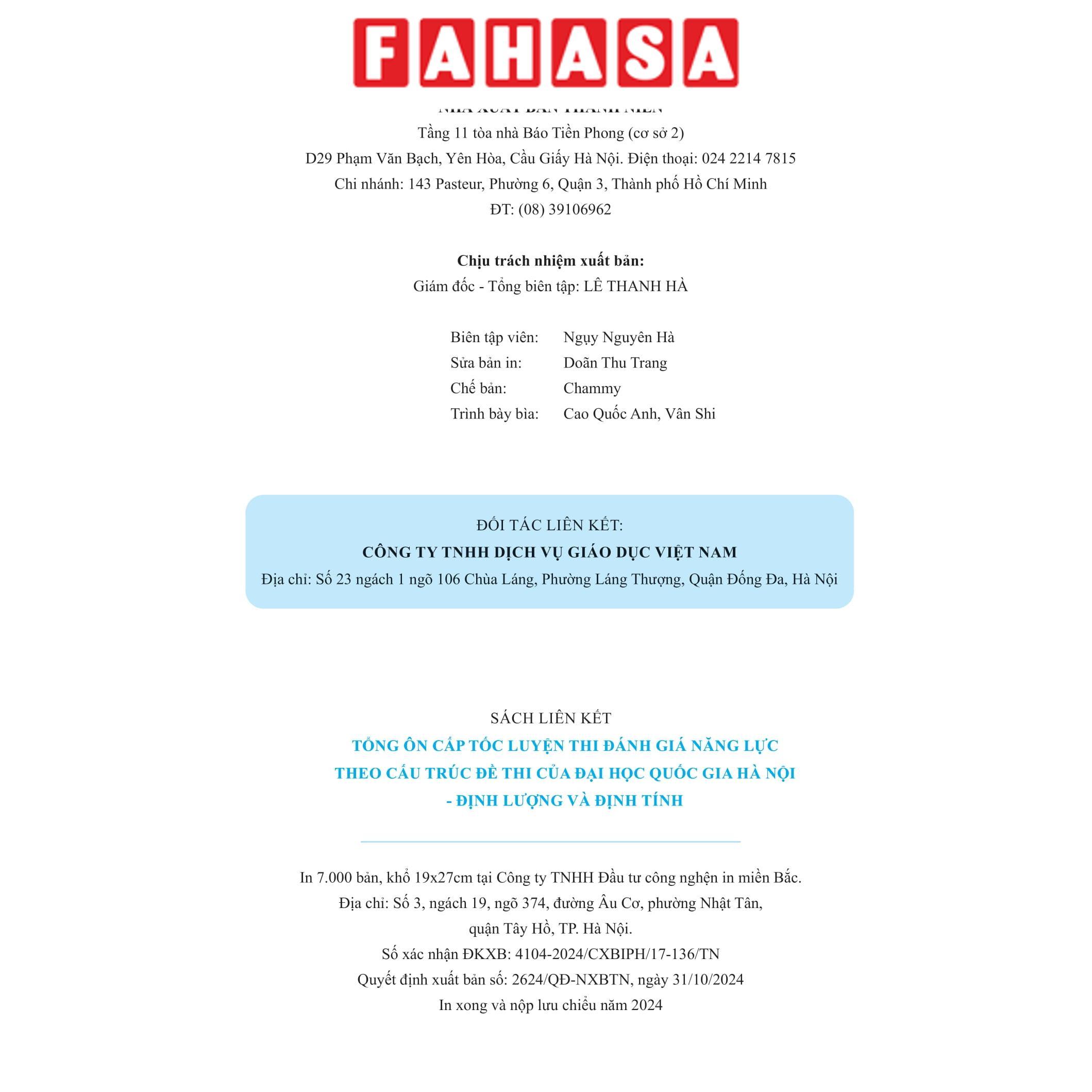 Sách - Tổng Ôn Cấp Tốc - Luyện Thi Đánh Giá Năng Lực Theo Cấu Trúc Đề Thi Đại Học Quốc Gia Hà Nội - K.Học, T.Anh, Đ.Lượng &amp; Đ.Tính