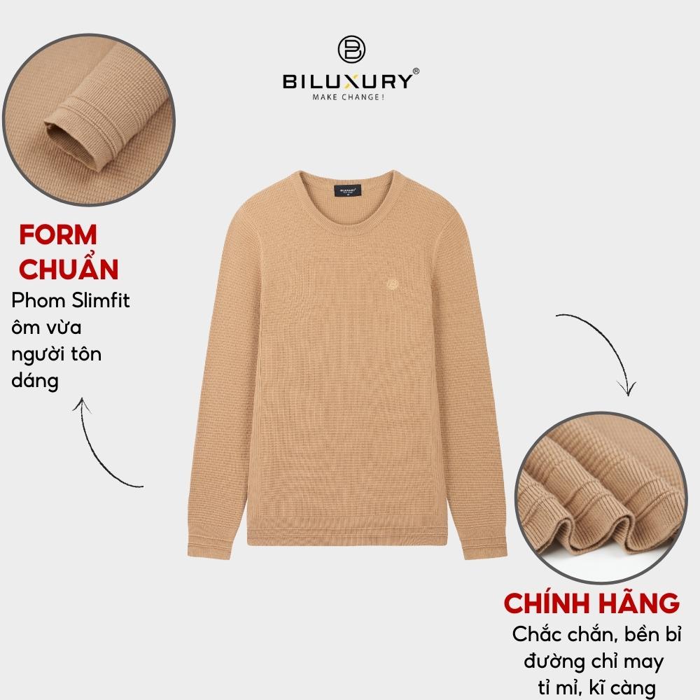 Áo len nam dài tay Biluxury 6ALRB001BEV thiết kế tối giản phom hơi ôm mang lại vẻ ngoài trẻ trung khỏe khoắn