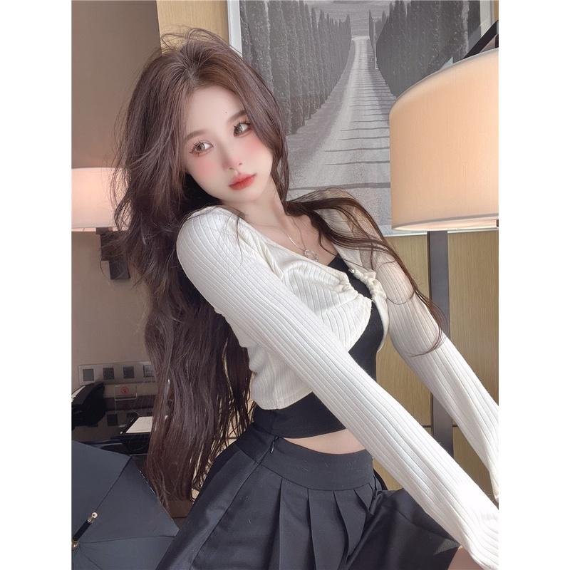Áo croptop tay dài PINKSTORE29 lót áo 2 dây dáng ôm khoen tròn ngực A5486