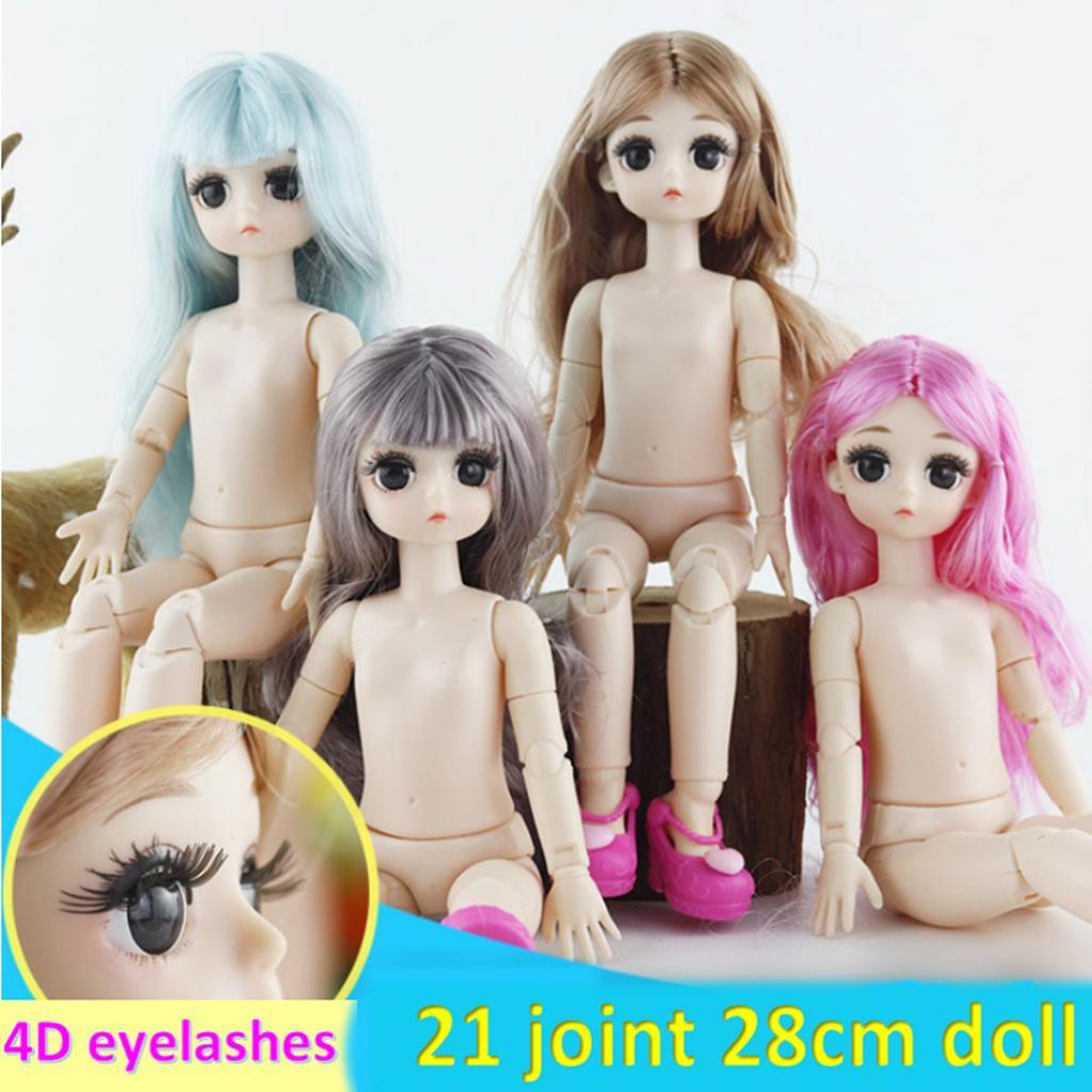 21 Jointed Girl DIY Doll Body with  Curly Hair 4D Realistic Eyes Light Brown