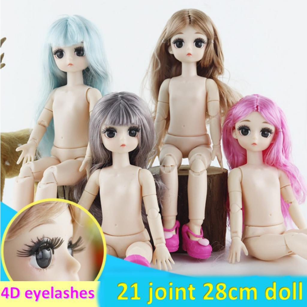 21 Jointed Girl DIY Doll Body with Curly Hair 4D Realistic Eyes Light Brown