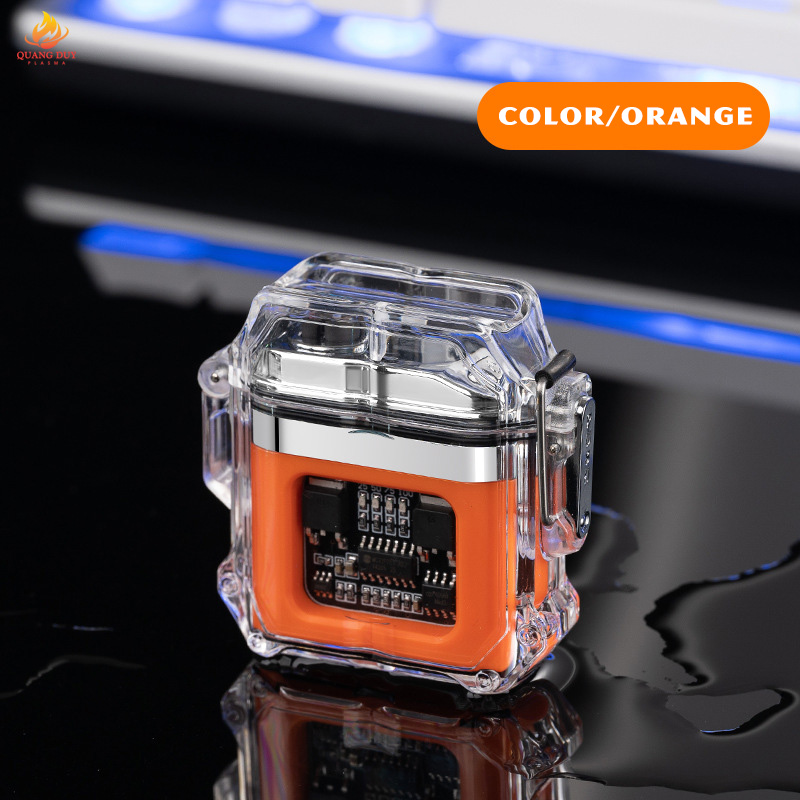 Hộp quẹt điện chống nước vỏ trong suốt, công nghệ 4 tia plasma chống gió sạc pin tiện lợi.