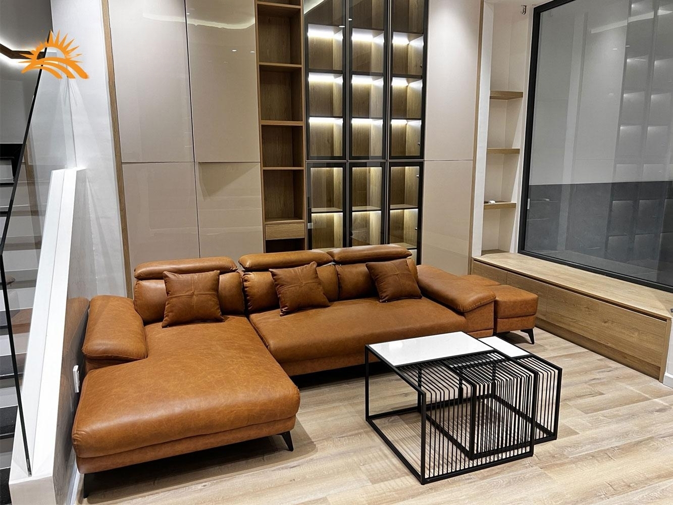 Sofa góc L da bò Italy Juno sofa màu nâu SFLCT17 2m8 x 1m6 hàng cao cấp chuẩn da bò nhập khẩu Ý