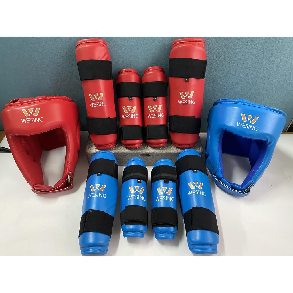 Bảo vệ ống đồng chân và tay võ thuật xanh đỏ cao cấp cho các môn võ full size bảo hộ tối đa ông đồng ống quyển khi tập luyện thi đấu