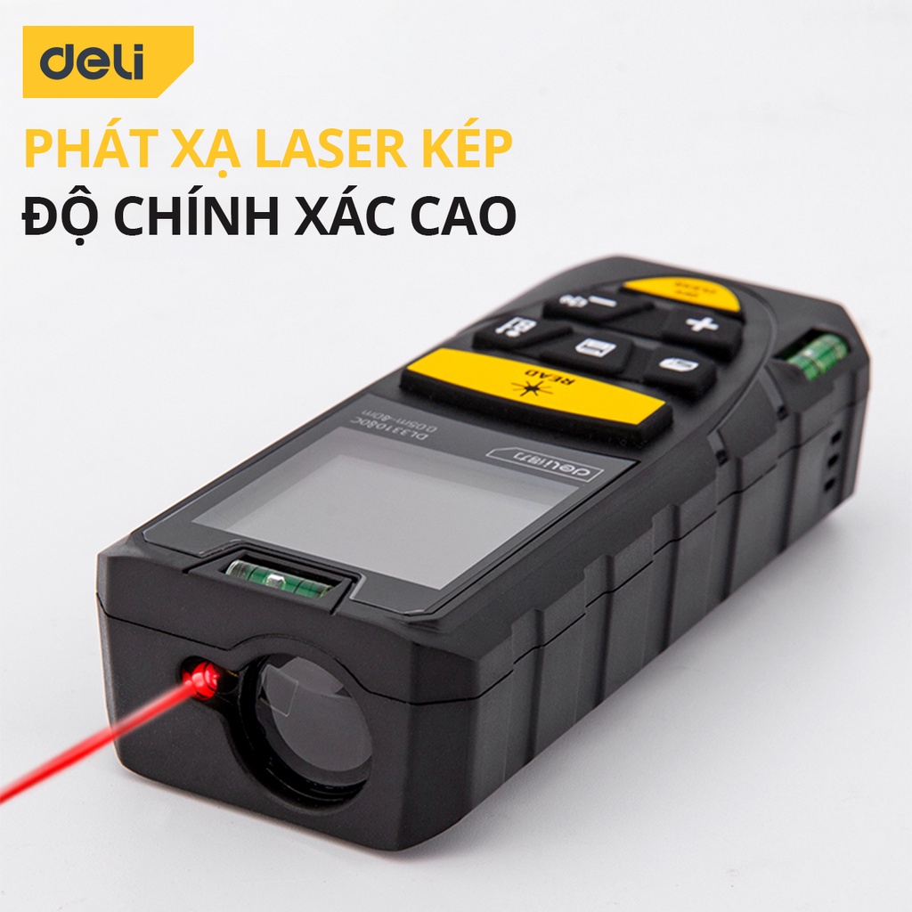 Máy Đo Khoảng Cách Laser Sạc Pin Deli Cao Cấp 40/60/80m - Đo Lường Chính Xác, Nhỏ Gọn - Đo Diện Tích, Thể Tích DL331080C