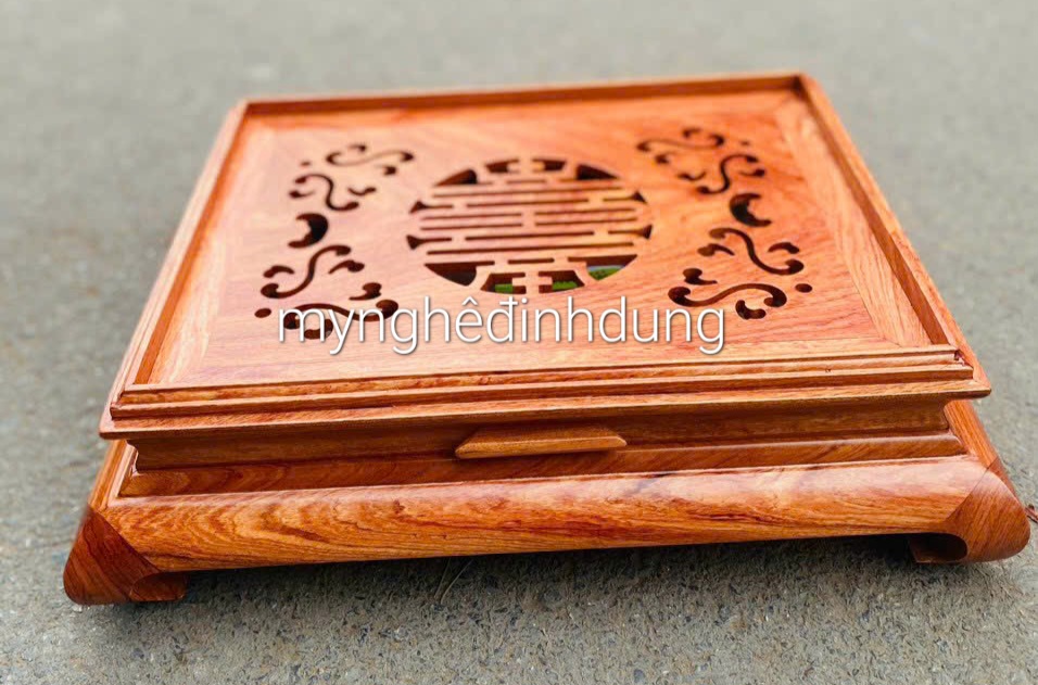 Khay trà cung đình bắng gỗ hương kt 47x37x15cm