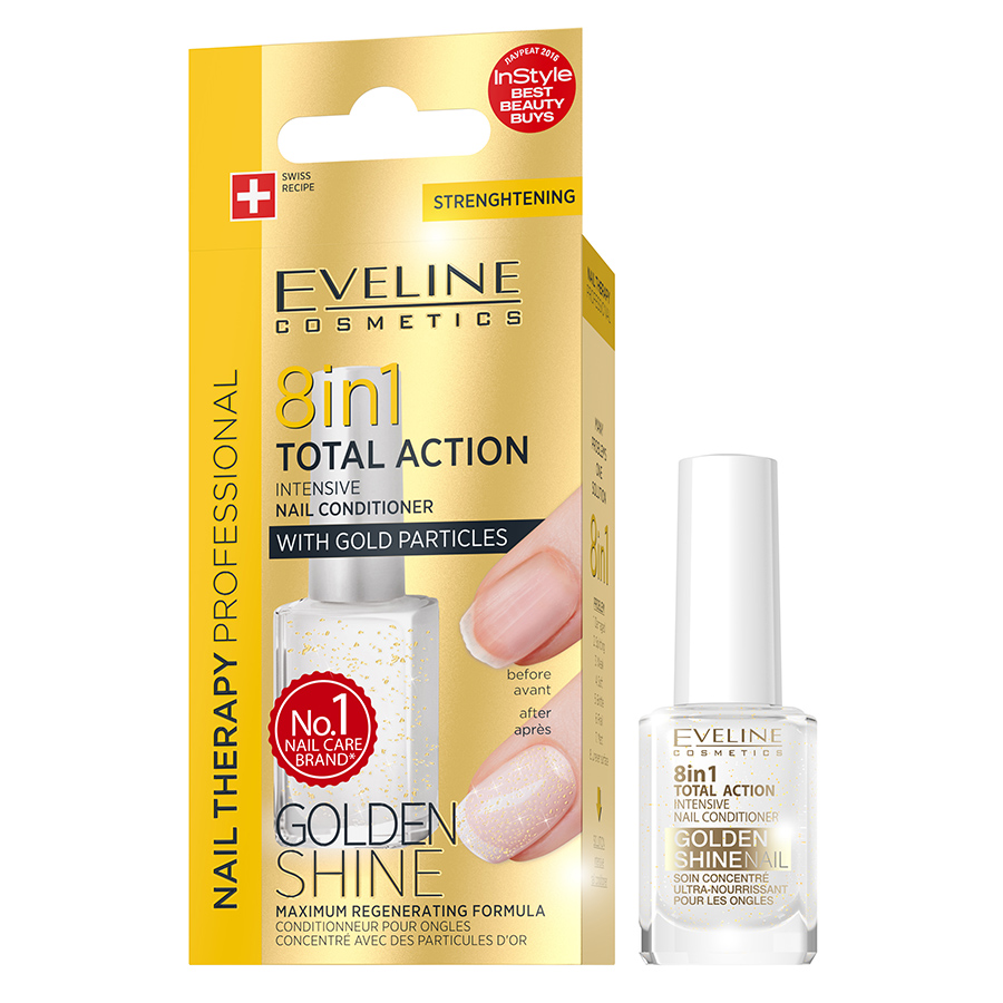 Sơn Dưỡng Móng Eveline 8 In 1 Nhũ Vàng (12ml)