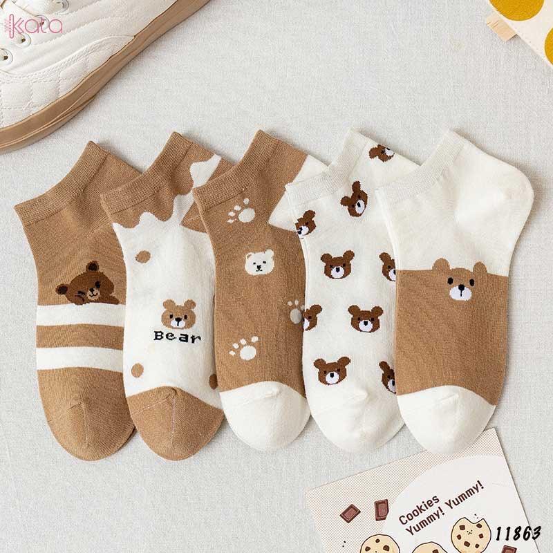 10 đôi Tất vớ nữ cổ ngắn họa tiết cute phong cách Hàn Quốc kèm túi rút