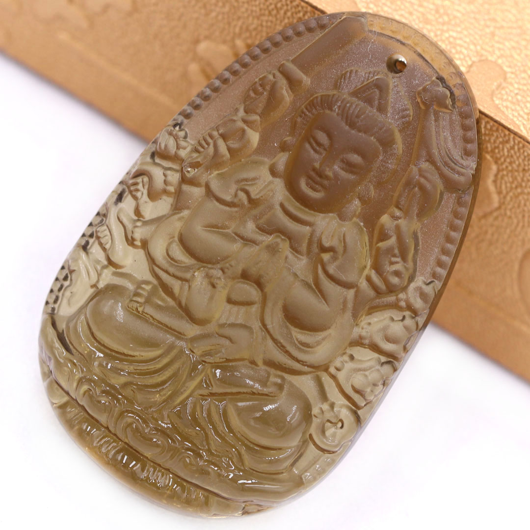 Mặt Phật Thiên thủ thiên nhãn đá obsidian 5 cm  kèm móc và dây chuyền inox vàng, Mặt Phật bản mệnh, Quan âm nghìn tay nghìn mắt