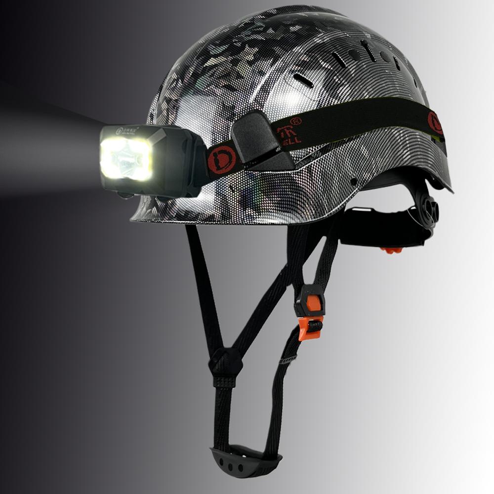 Mẫu sợi carbon an toàn Mũ bảo hiểm đèn LED LED LIGHT CE abshat ansi công việc công nghiệp mũ vào ban đêm
