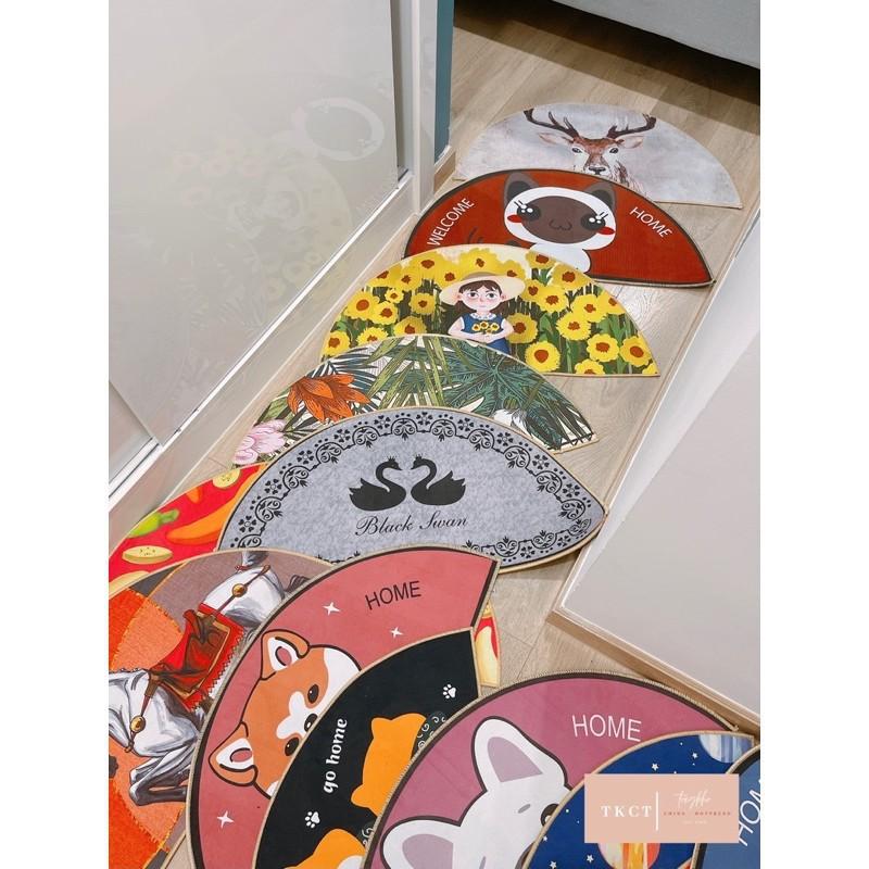 Thảm Lau Chân 3D Hình Bán Nguyệt Cao Cấp Mặt Đế Chống Trơn Trượt - Mẫu Ngẫu Nhiên