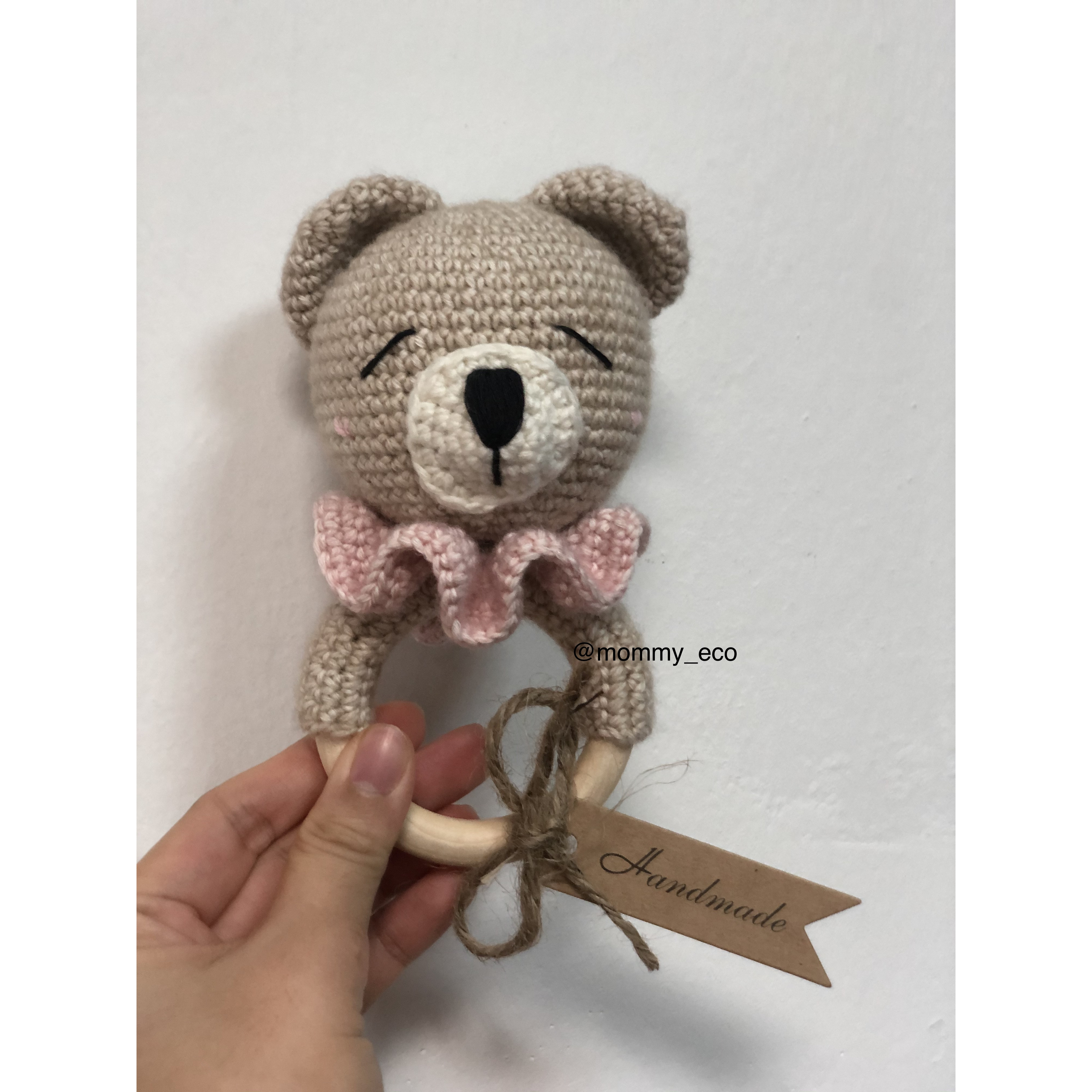 Lục lạc gấu bằng len handmade, thú len. Lục lạc gấu đáng yêu quà tặng an toàn cho bé