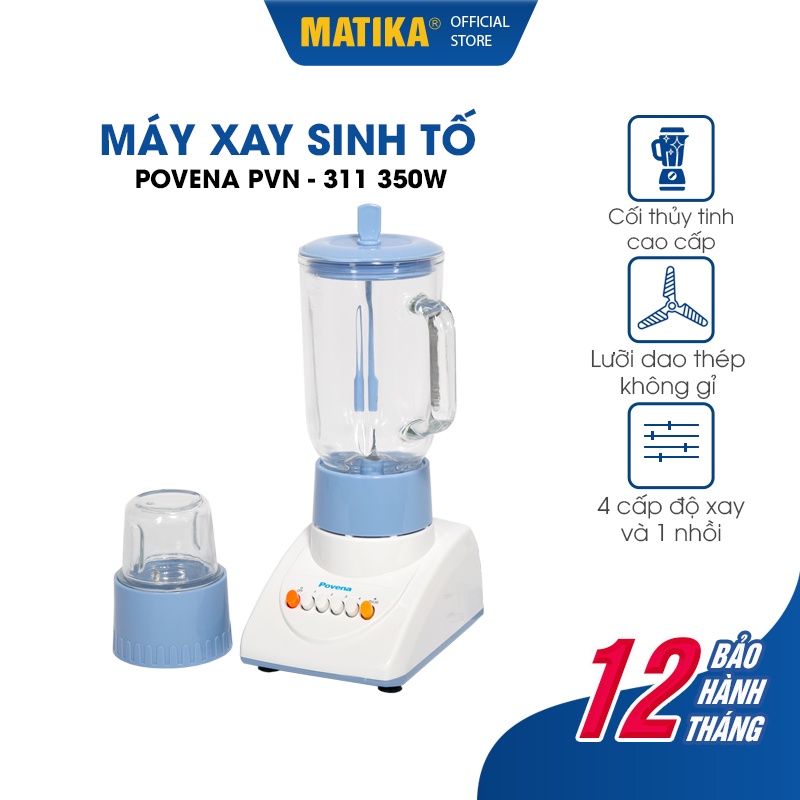 Máy xay sinh tố POVENA máy xay hoa quả đa năng 350W 2 cối xay tiện lợi PVN-311 - Hàng chính hãng