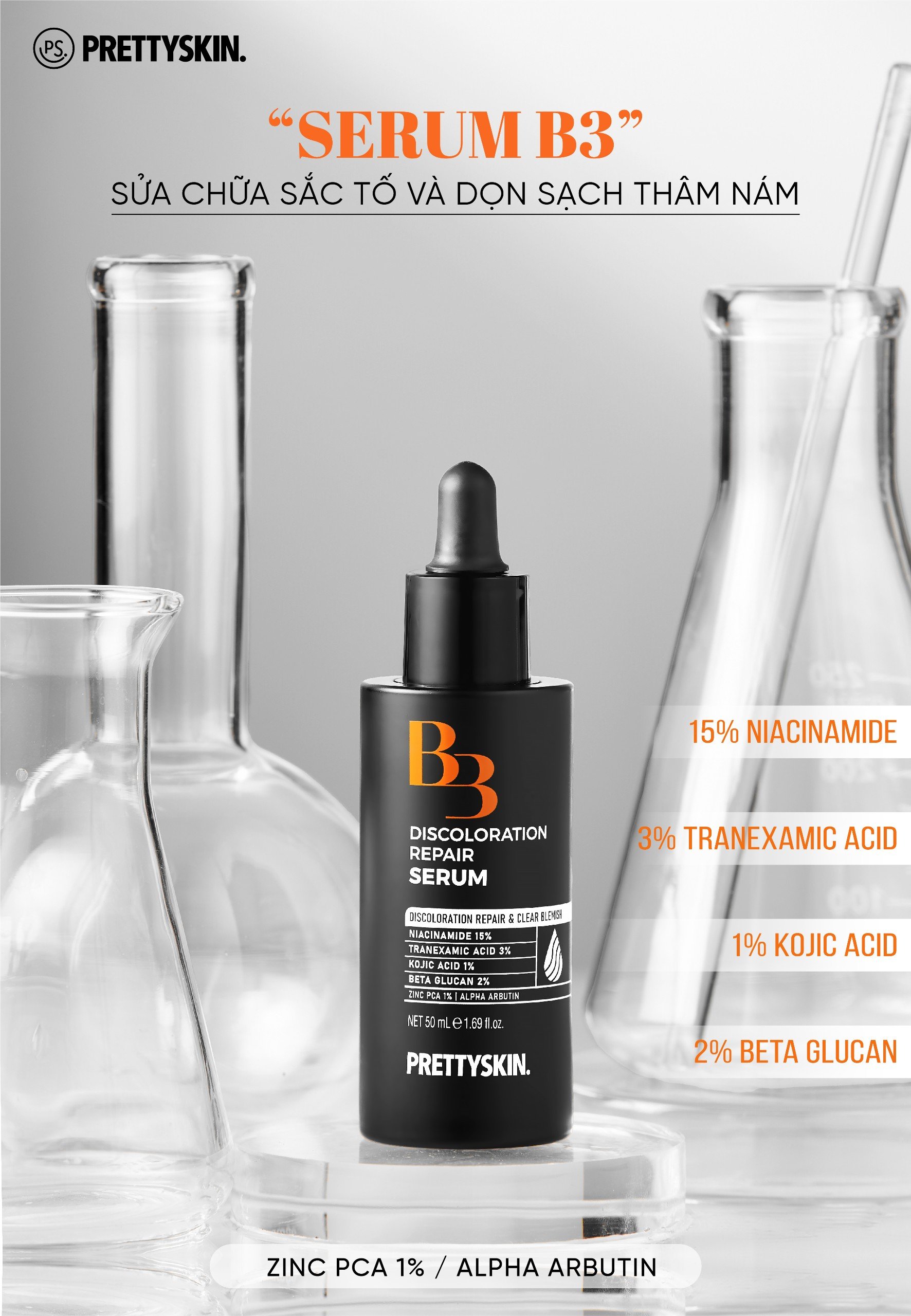 Serum xóa mờ thâm nám, ngừa lão hóa, cấp ẩm và mềm da Pretty Skin B3 Discoloration Repair 50ml