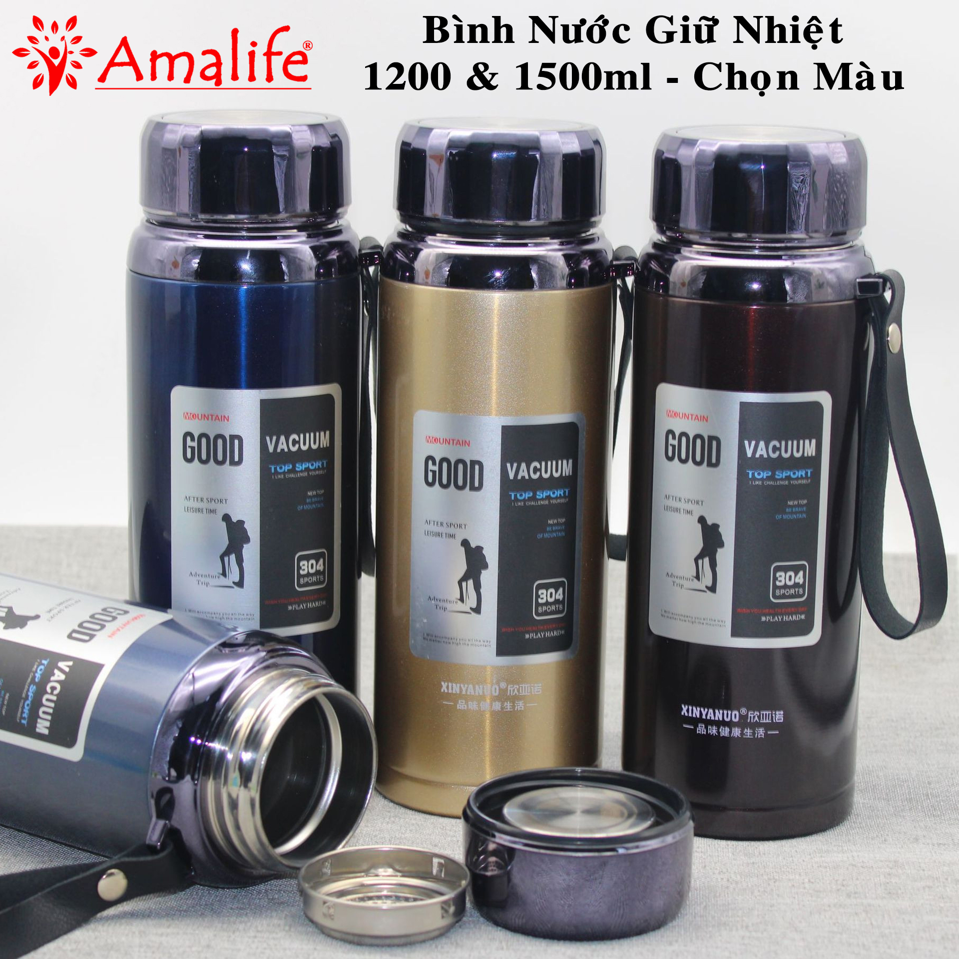 Bình Nước Giữ Nhiệt GOOD Inox 304 Đựng Nước 1200ml Và 1500ml Cao Cấp – Chọn Màu – Bình Giữ Nhiệt Tập Thể Thao Tặng Kèm Bộ Lọc Trà Chính Hãng Amalife