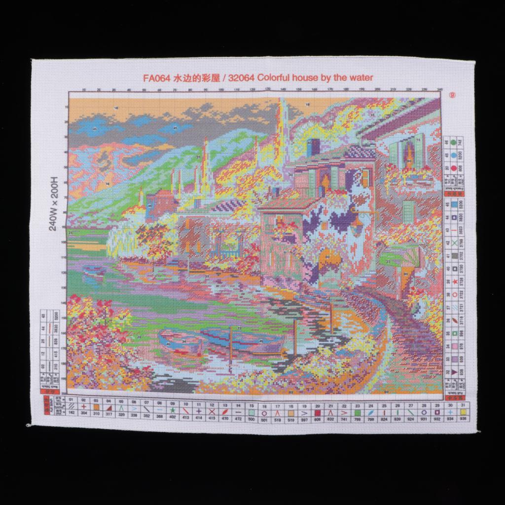 Stamped Cross Stitch Kit Small Town Pattern Embroidery Crafts 20x17in 14CT