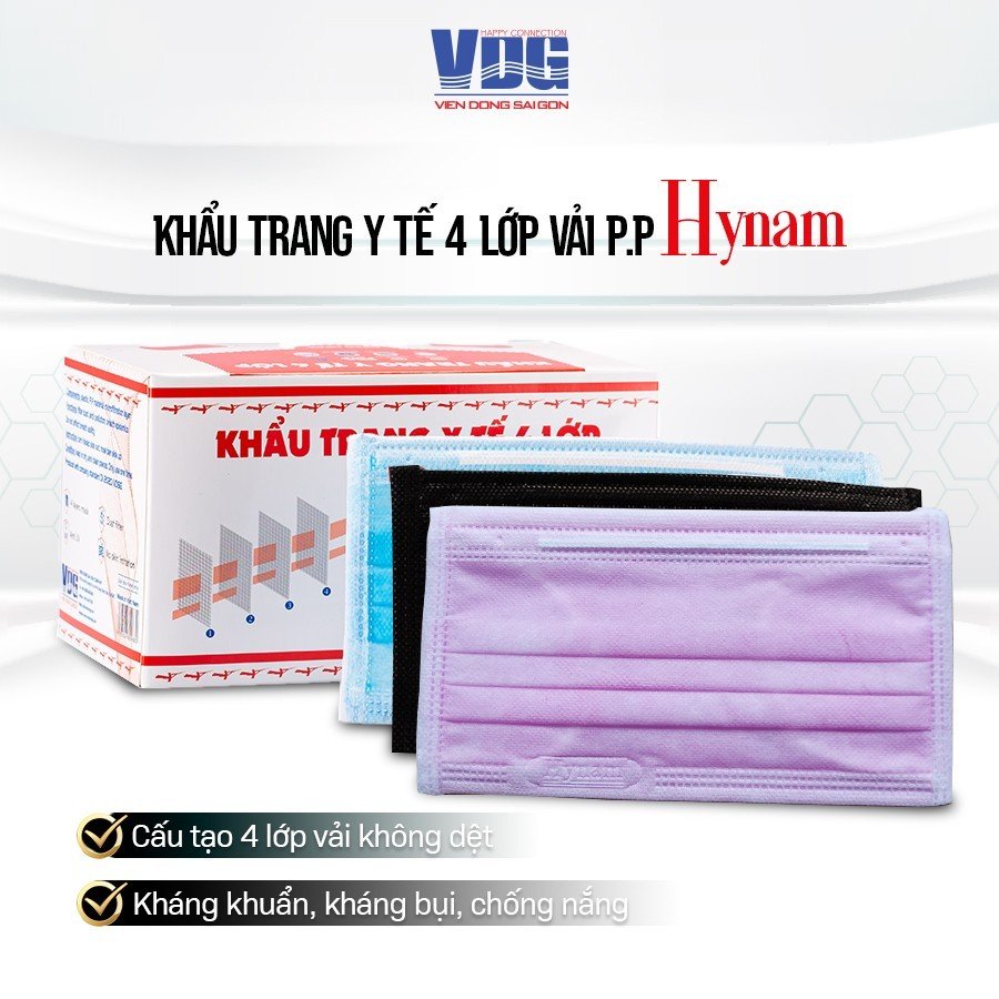 Khẩu trang y tế 4 lớp Hynam màu hồng hộp 50 cái - Kháng khuẩn, chống bụi, chống tia UV