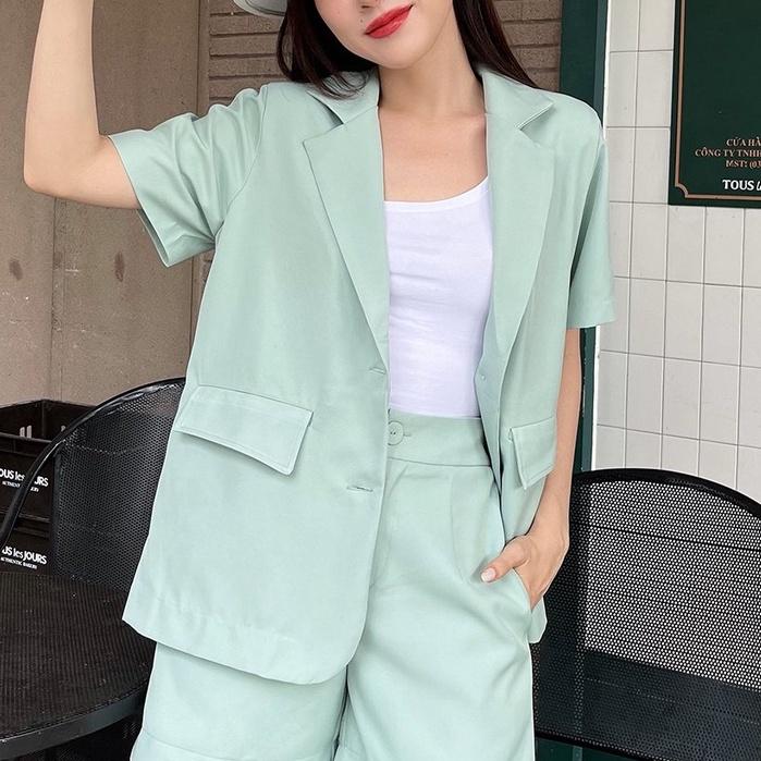 Áo vest blazer ngắn tay phom rộng công sở