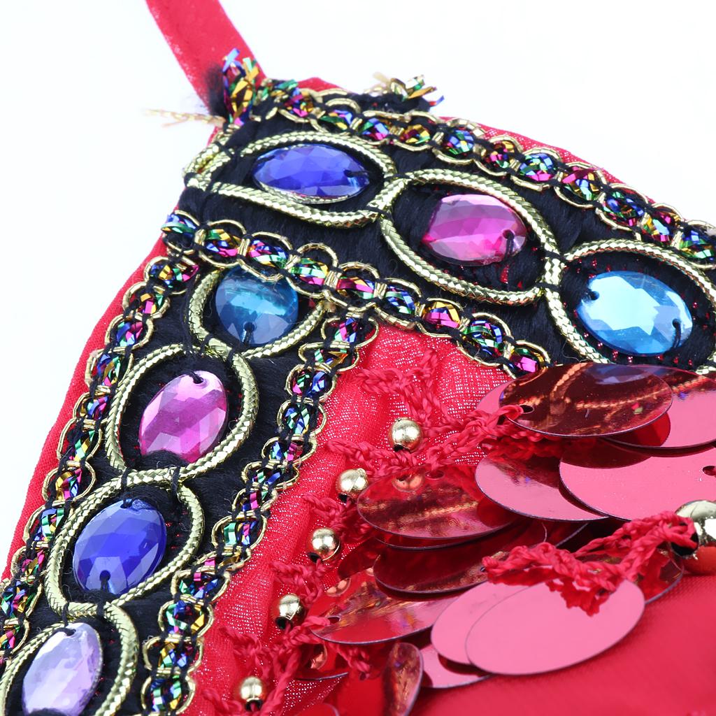 Womens Sparkling Belly Dance Bra Sequins Tassel Coins Top Samba Dancing Costume