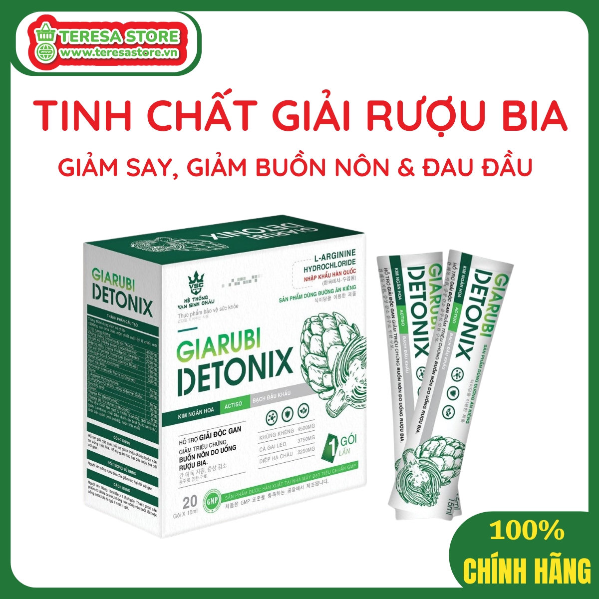 Tinh chất giải rượu bia GIARUBI DETONIX hộp 20 gói