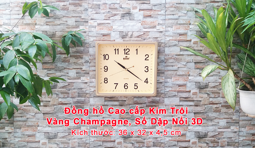 Đồng Hồ Treo Tường Cao Cấp EASTAR Mặt VÀNG Viền MỎNG – Máy KIM TRÔI – Số Nổi 3D – Tặng Pin Maxell – BH 1 Năm