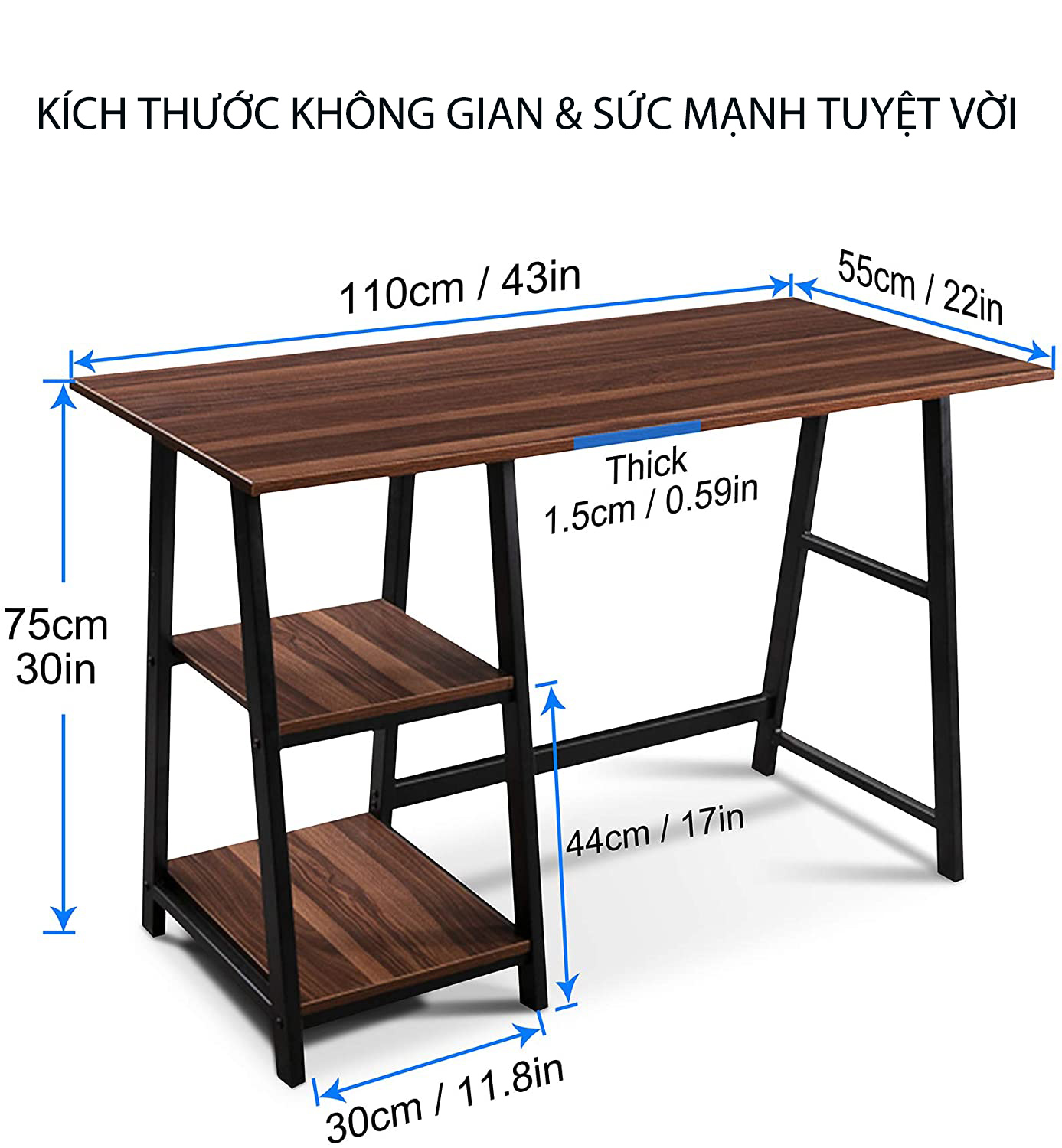 Bàn máy tính bằng gỗ bàn gia đình gỗ hiện đại khung sắt tròn vững chắc chống gỉ Để Máy Tính Học Tập - Bảo hành 10 năm