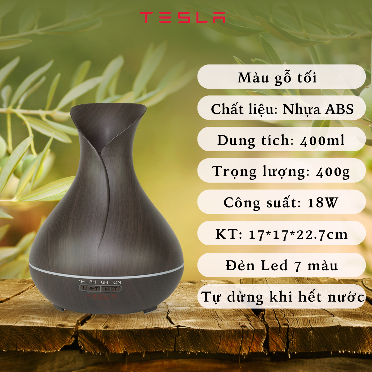 Máy khuếch tán tinh dầu TESLA - Máy xông tinh dầu hình hoa Tulip TL029 cho phòng khách có đèn 7 màu tự chuyển đổi
