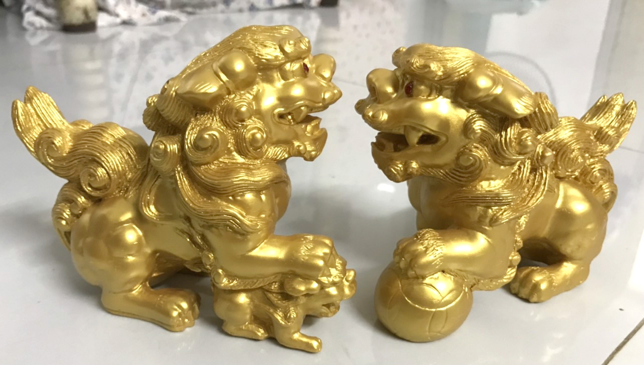 Cặp Tượng Kỳ Lân Phong Thủy - Màu vàng nhũ