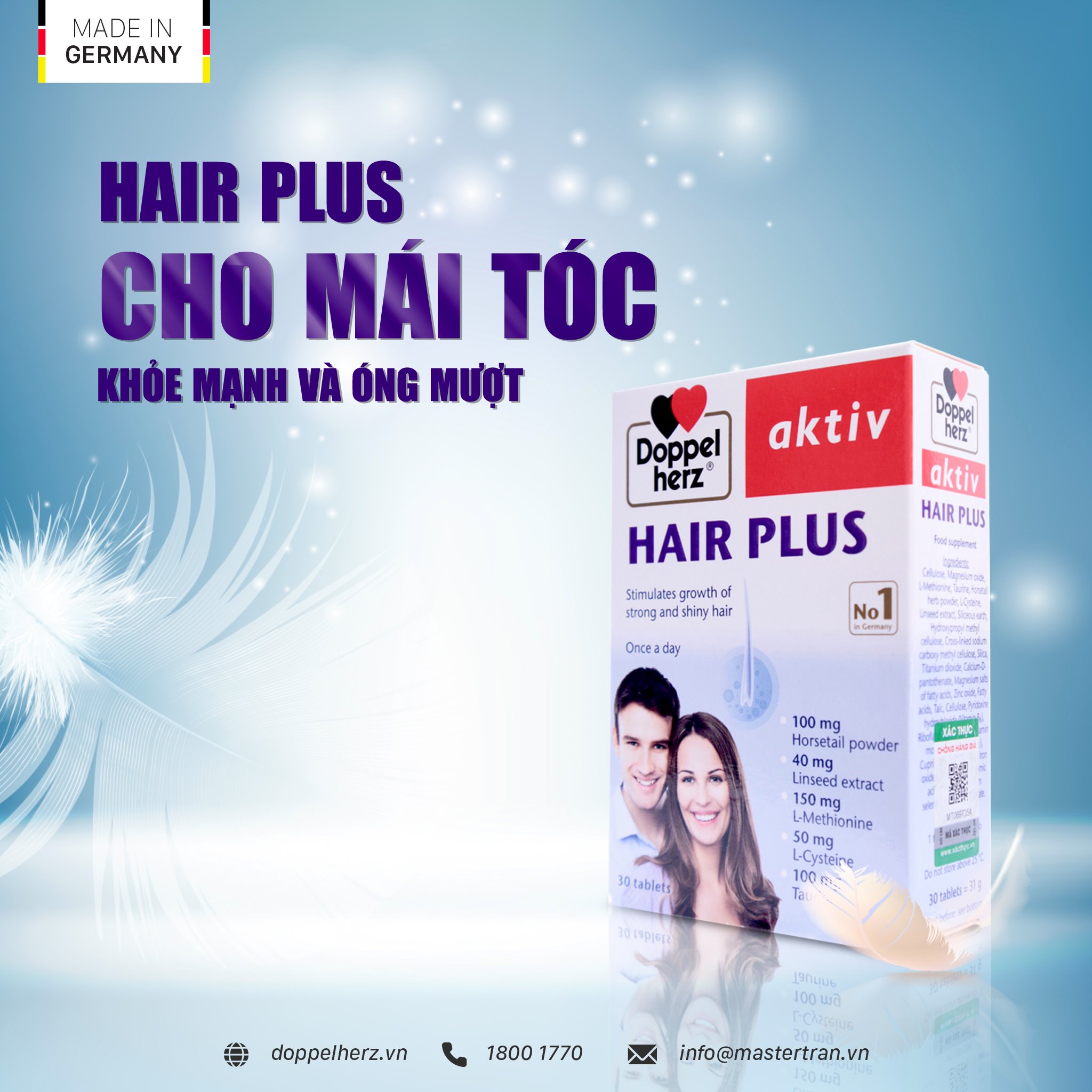 Viên uống chống rụng tóc và kích thích mọc tóc Doppelherz Aktiv Hair Plus (Hộp 30 viên)